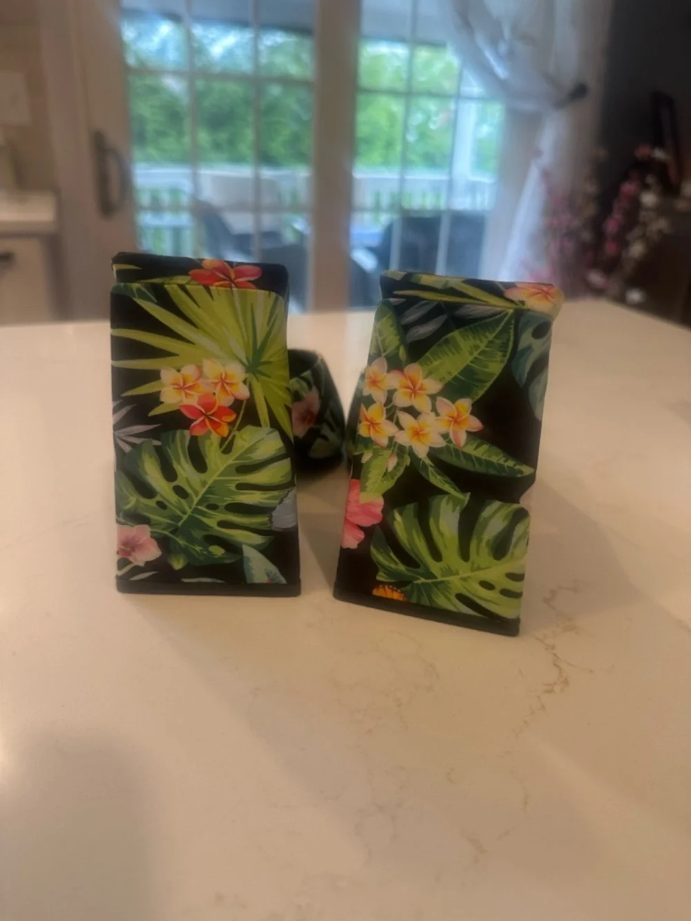 Nordstrom Tropical Floral Wedge Mules - Black with Green & Red Accents - Picture 3 of 4